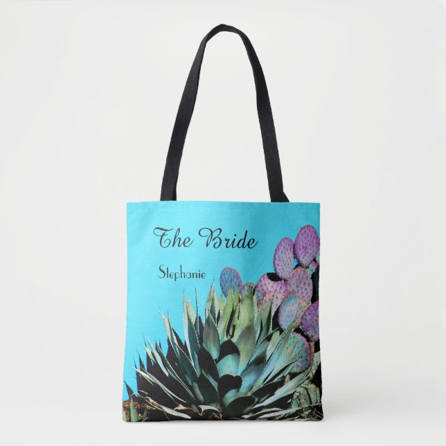 The Bride, Name, Agave & Cactus, Blue and Green Tote Bag (Front)