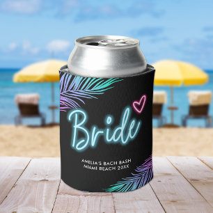 The Bride Neon Blue & Pink Tropical Bach Can Coole Can Cooler