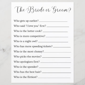 the bride or groom? bridal shower or wedding game