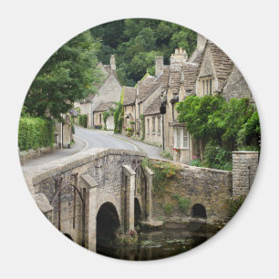 The bridge in Castle Combe, UK round magnet