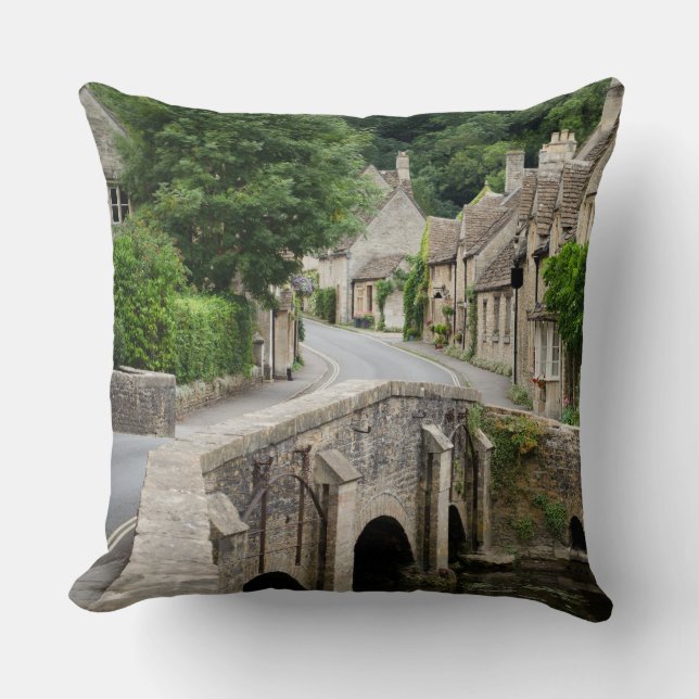 The bridge in Castle Combe, UK square pillow (Front)