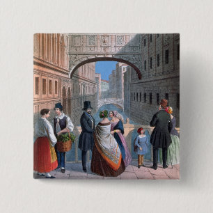 The Bridge of Sighs, Venice, engraved by Brizeghel 15 Cm Square Badge