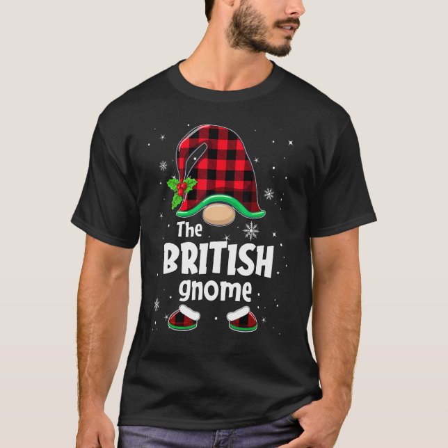 The British Gnome Buffalo Plaid Christmas Matching T-Shirt (Front)