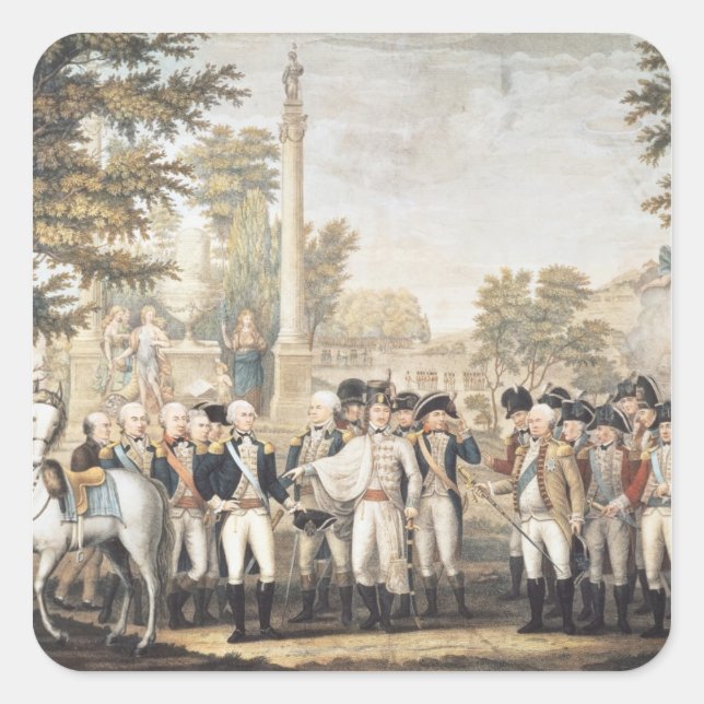 The British Surrendering to General Washington Square Sticker (Front)