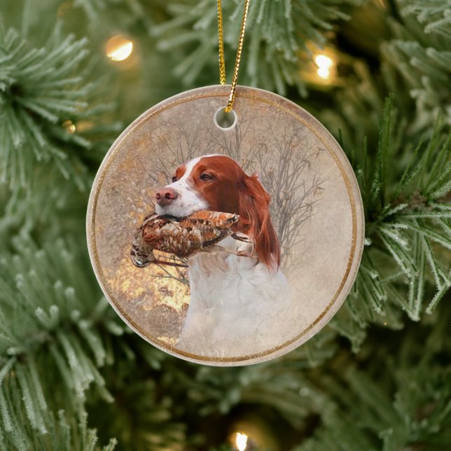 The Brittany spaniel  Ceramic Ornament (Tree)