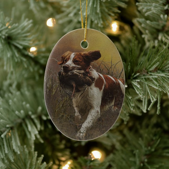 The Brittany spaniel    Ceramic Tile Beverage Coas Ceramic Ornament (Tree)