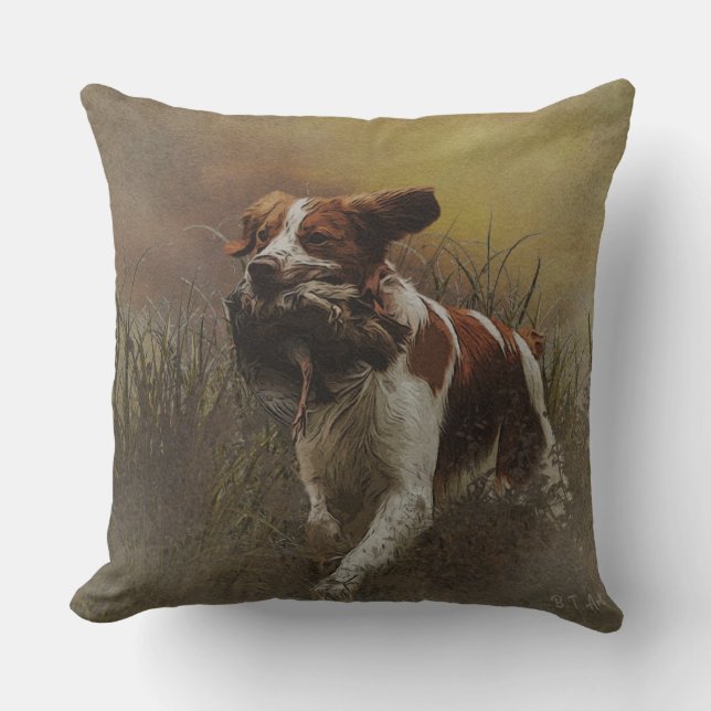 The Brittany spaniel    Ceramic Tile Beverage Coas Cushion (Front)