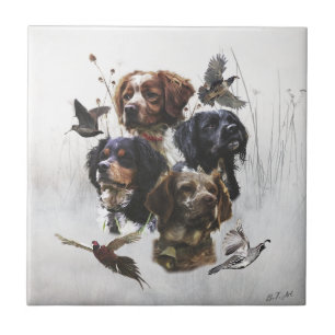 The Brittany Spaniels , Bird Hunting Season Ceramic Tile