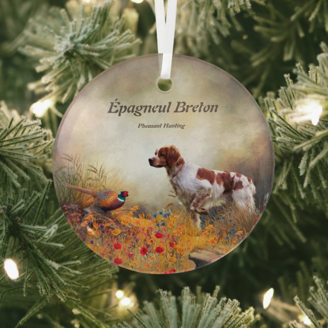 The Brittany Spaniels , Bird Hunting Season Glass Tree Decoration (Insitu)