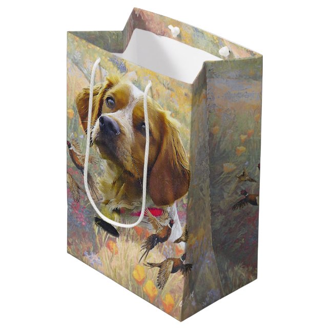 The Brittany Spaniels , Bird Hunting Season Medium Gift Bag (Front Angled)