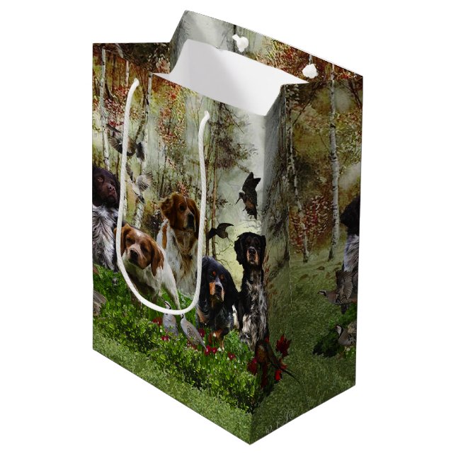 The Brittany Spaniels , Bird Hunting Season Medium Gift Bag (Front Angled)