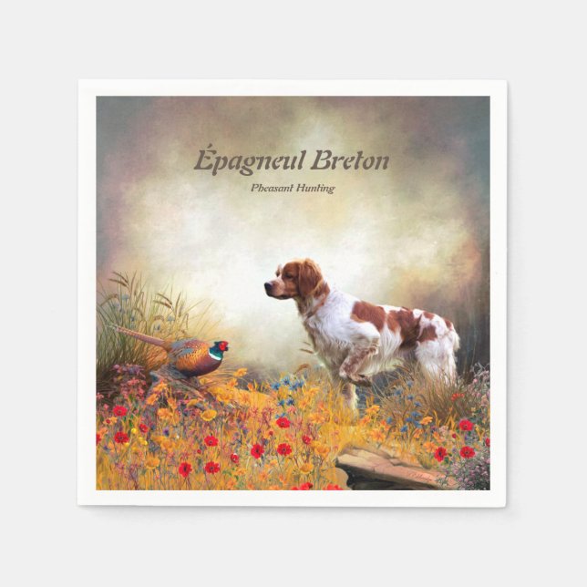 The Brittany Spaniels , Bird Hunting Season Napkin (Front)