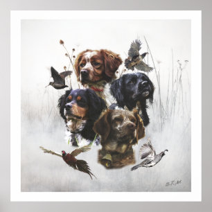 The Brittany Spaniels , Bird Hunting Season Poster