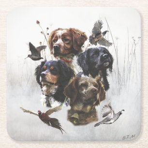 The Brittany Spaniels , Bird Hunting Season Square Paper Coaster