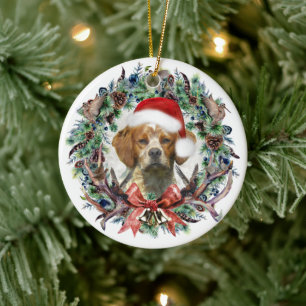 The Brittany Spaniels , Christmas  Ceramic Ornament