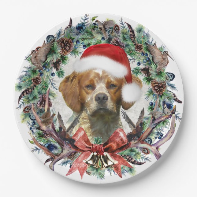The Brittany Spaniels , Christmas  Paper Plate (Front)
