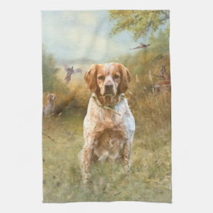 The Brittany Spaniels, French Brittany, Bird dog, Tea Towel