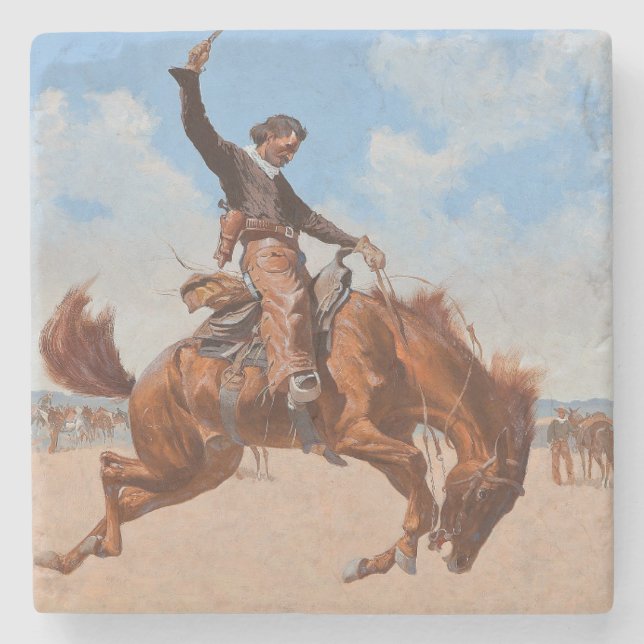 The Bronco Buster (by Frederic Remington) Stone Coaster (Front)
