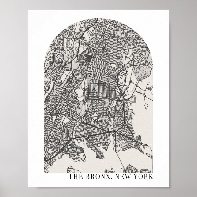 The Bronx New York Boho Minimal Arch Street Map Poster (Front)