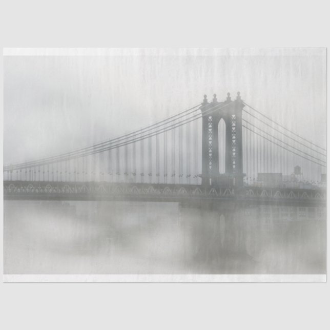 The Brooklyn Bridge in Fog Decoupage Tissue Paper (Front)