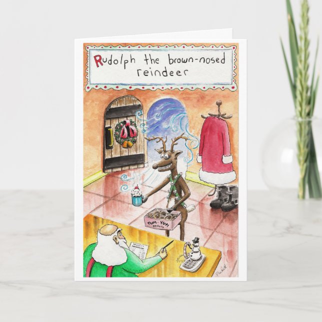 the Brown Nosed Reindeer Holiday Card (Front)