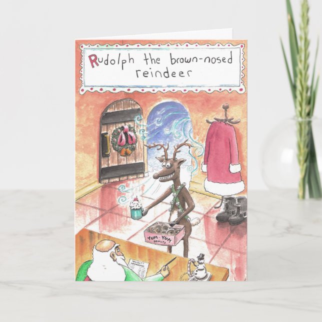 the Brown-nosed Reindeer Holiday Card (Front)