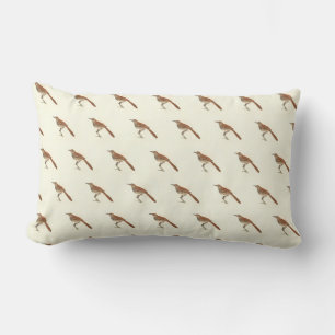 The Brown Thrush or Brown Thrasher, New York Birds Lumbar Cushion