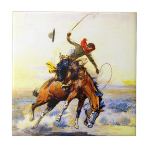 “The Bucker” Western Art by Charles M Russell Ceramic Tile