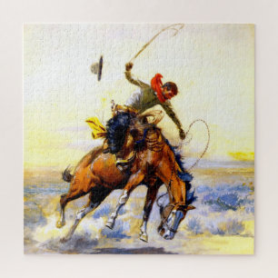 “The Bucker” Western Art by Charles M Russell Jigsaw Puzzle