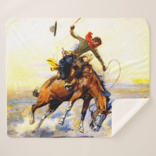 “The Bucker” Western Art by Charles M Russell Sherpa Blanket