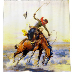 “The Bucker” Western Art by Charles M Russell Shower Curtain