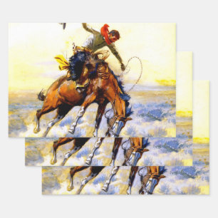 “The Bucker” Western Art by Charles M Russell Wrapping Paper Sheet