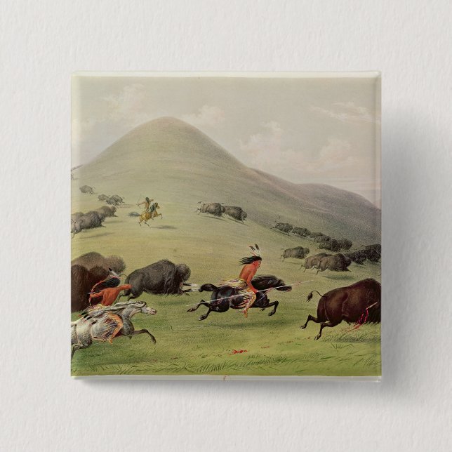 The Buffalo Hunt, c.1832 15 Cm Square Badge (Front)