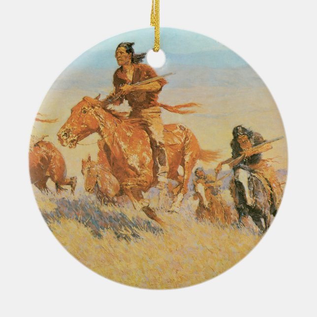 The Buffalo Runners, Big Horn Basin by Remington Ceramic Ornament (Back)