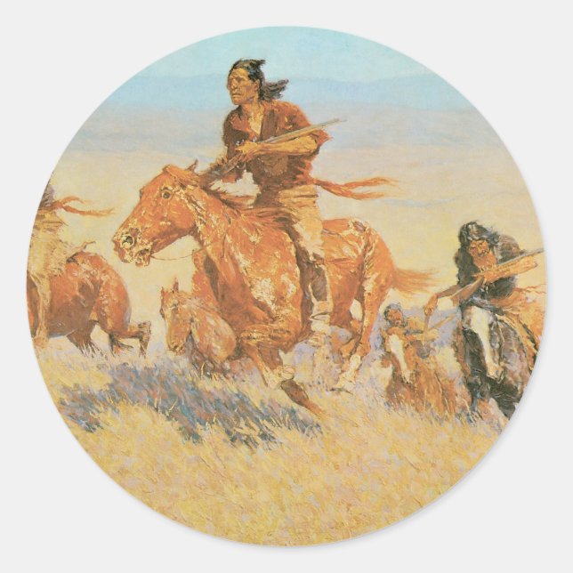 The Buffalo Runners, Big Horn Basin by Remington Classic Round Sticker (Front)