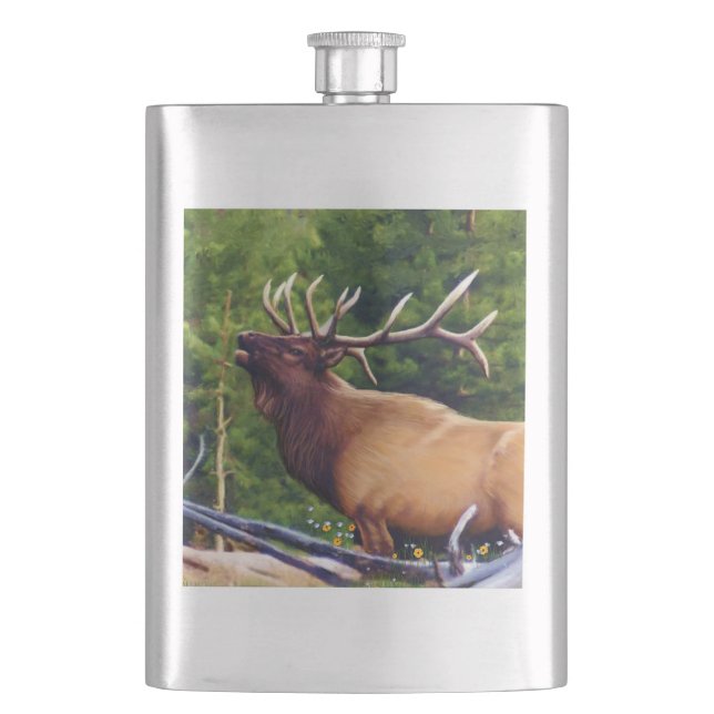 The Bugler Elk Bull Hip Flask (Front)