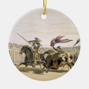 The Bull Following up the Charge, 1865 (colour lit Ceramic Ornament