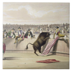 The Bull Leaping the Barriers, 1865 (colour litho) Ceramic Tile