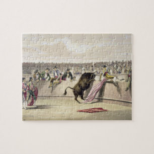 The Bull Leaping the Barriers, 1865 (colour litho) Jigsaw Puzzle