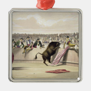 The Bull Leaping the Barriers, 1865 (colour litho) Metal Ornament
