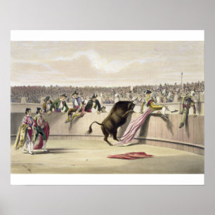 The Bull Leaping the Barriers, 1865 (colour litho) Poster