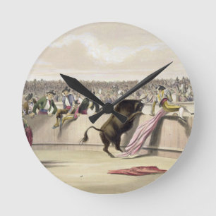 The Bull Leaping the Barriers, 1865 (colour litho) Round Clock