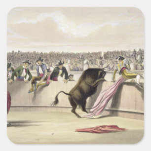 The Bull Leaping the Barriers, 1865 (colour litho) Square Sticker