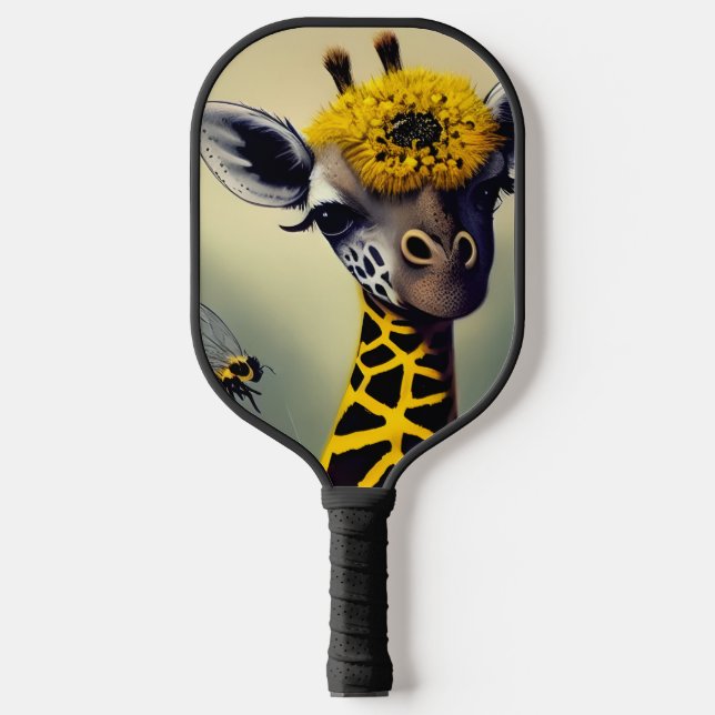 The Bumble Giraffe Whimsical Digital Art  Pickleball Paddle (Front)