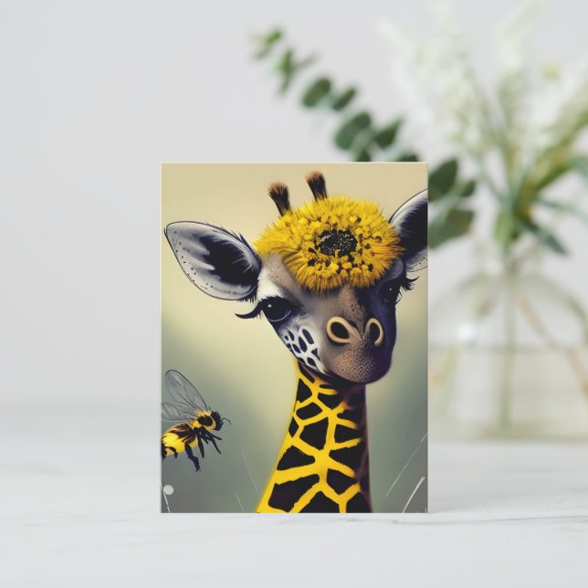 The Bumble Giraffe Whimsical Digital Art   Postcard (Standing Front)