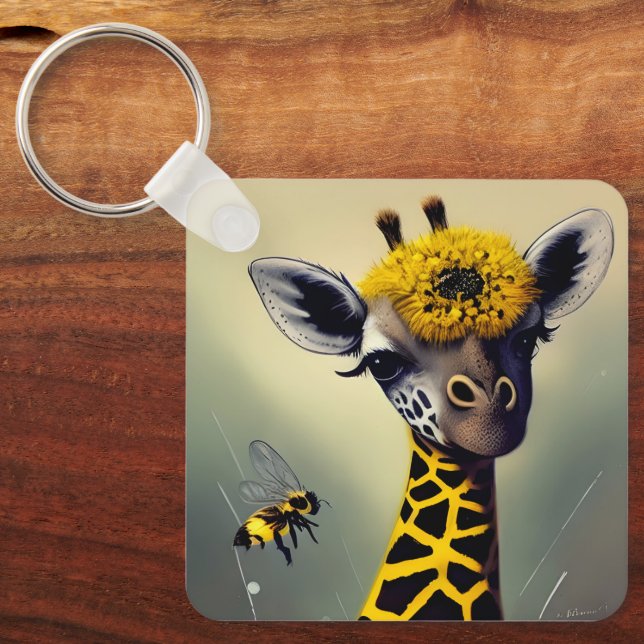 The Bumble Giraffe Whimsical   Key Ring (Front)