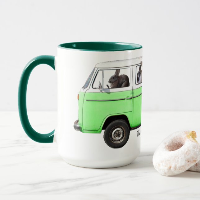 The Bunbrary Blog Bunny Bus Mug Green (With Donut)