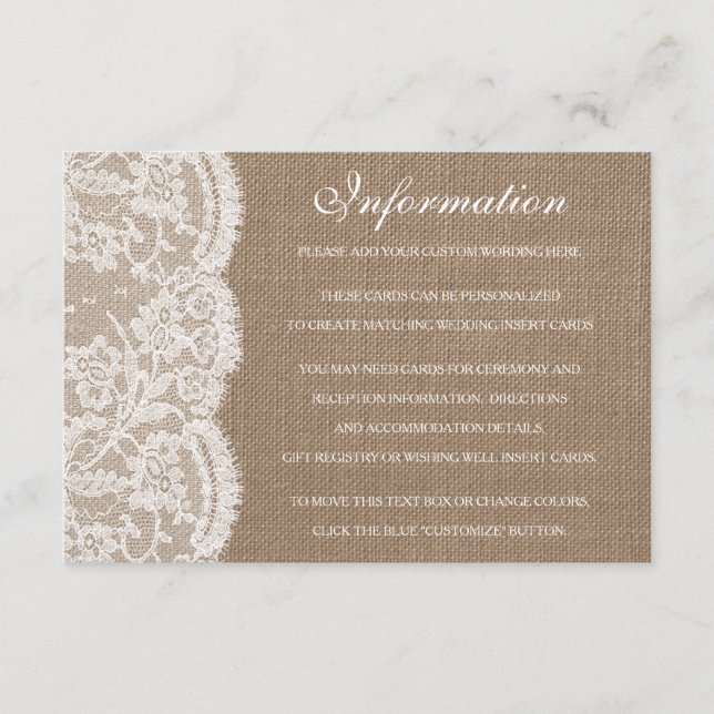 The Burlap & Lace Wedding Collection Detail Cards (Front)