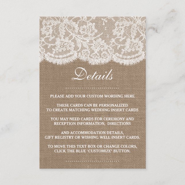 The Burlap & Lace Wedding Collection Enclosure Card (Front)