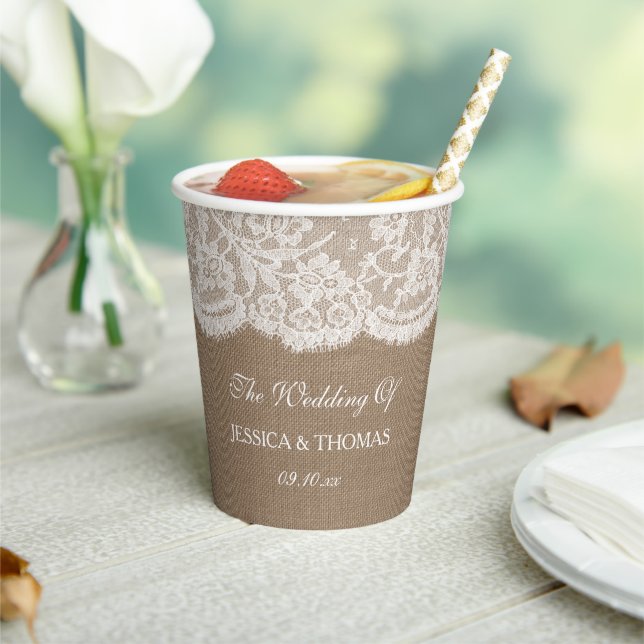 The Burlap & Lace Wedding Collection Paper Cups (Insitu)